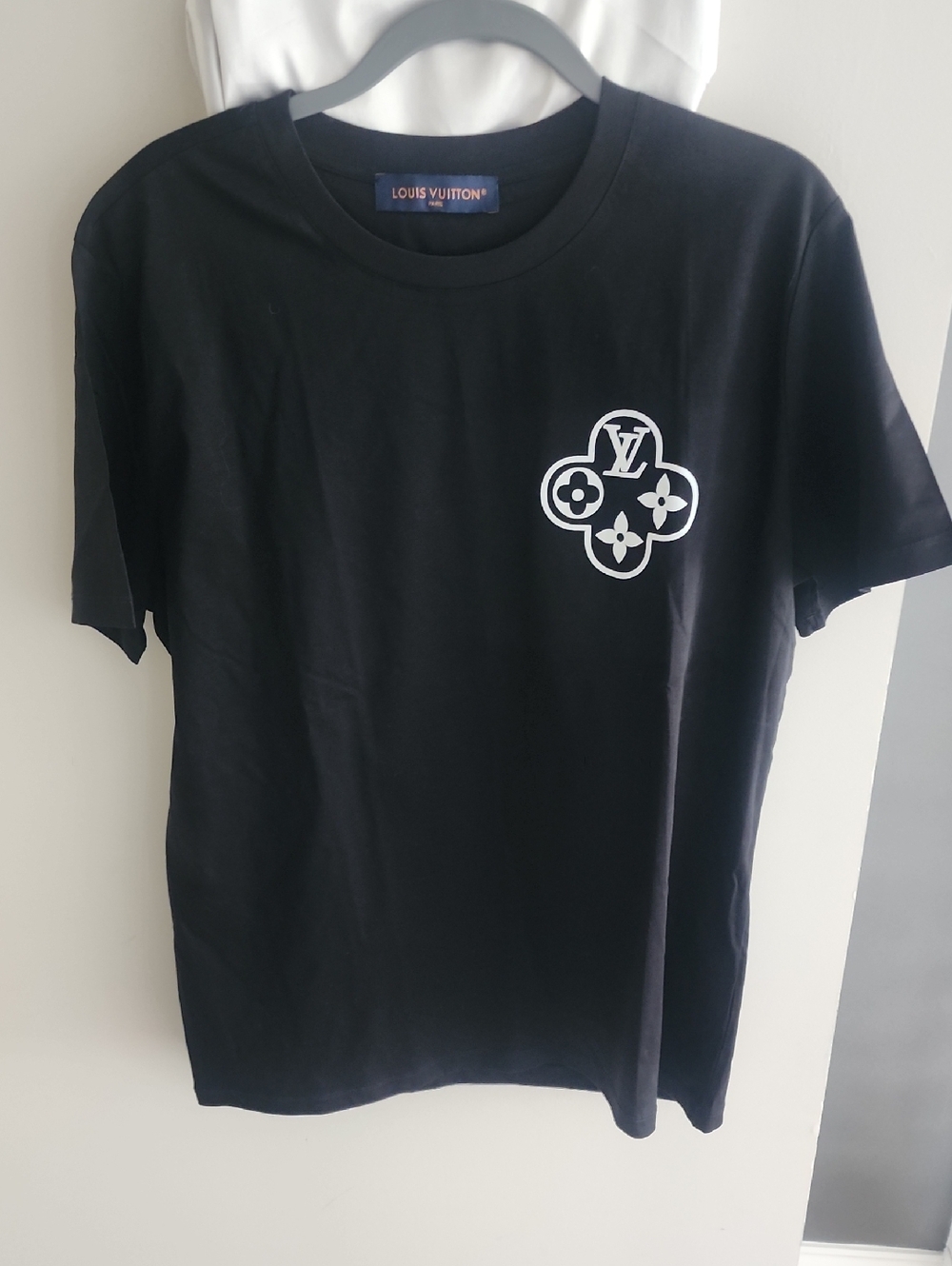 Louis Vuitton Black Short-Sleeve Tee with White Monogram